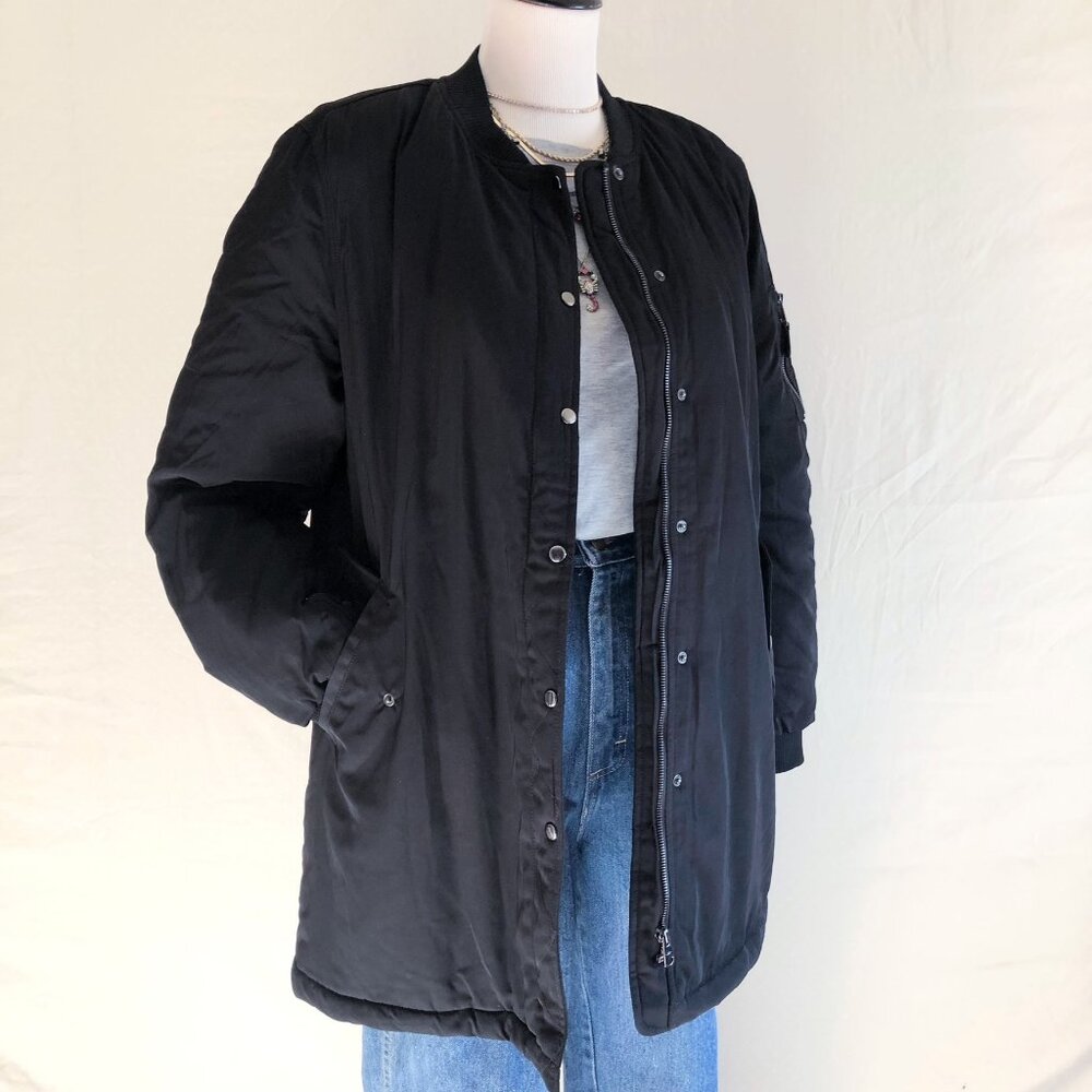 Black Long Length Bomber Coat Size L
